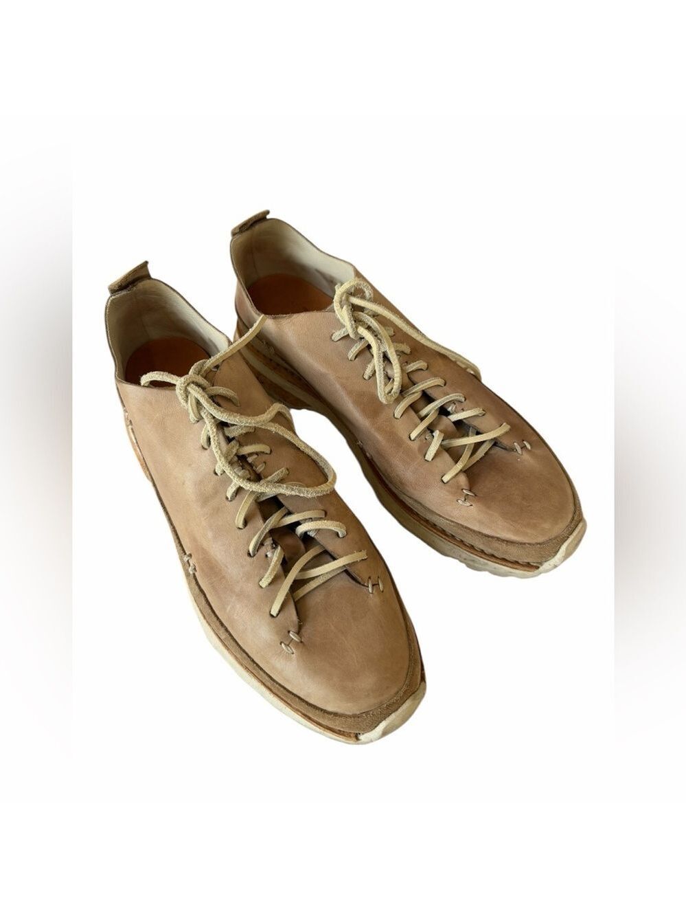 Feit Hand Sewn Low Men's Casual Leather Lace-Up Sneaker Shoes in Tan Size 41/8